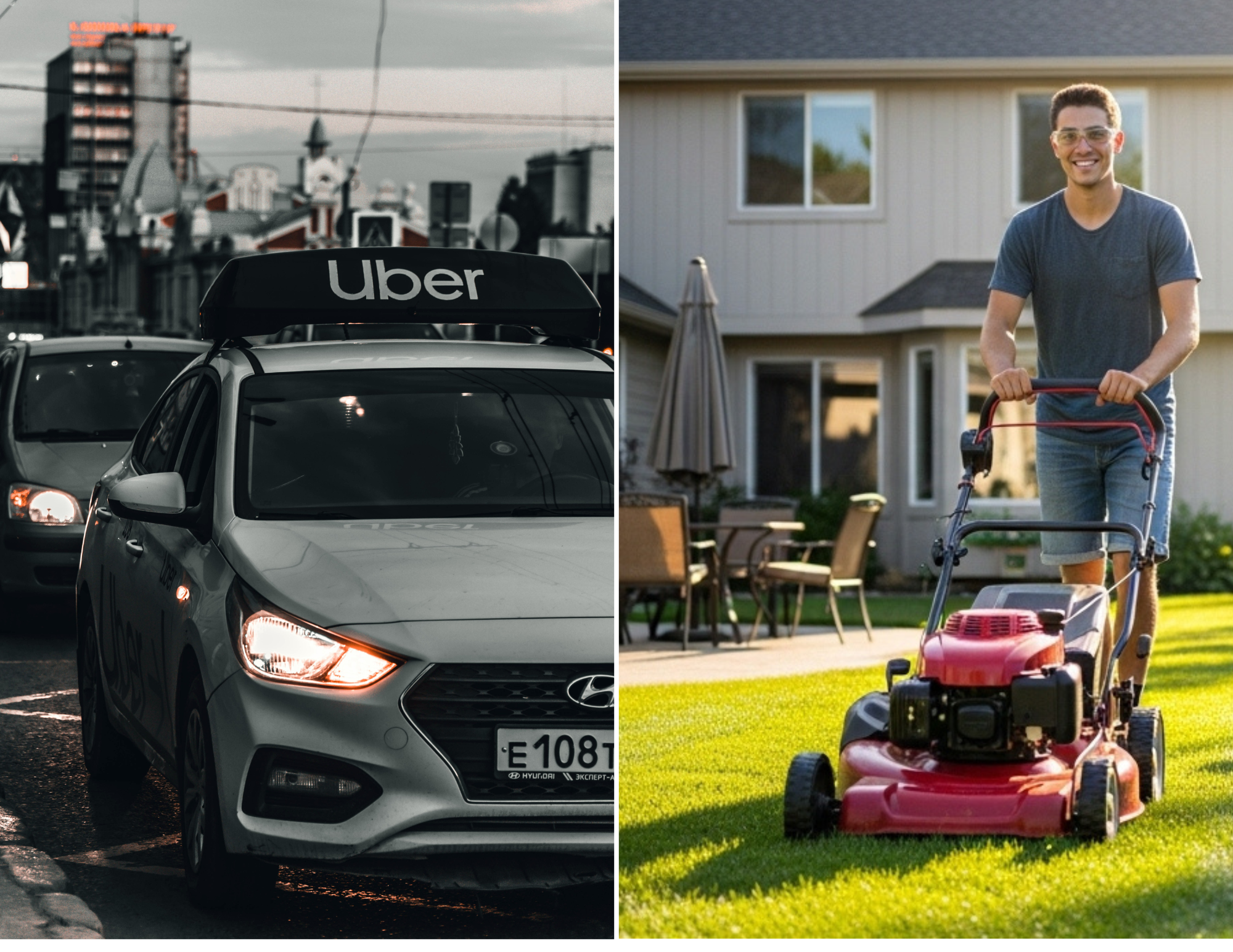 Lawn care provider vs. rideshare driver comparison